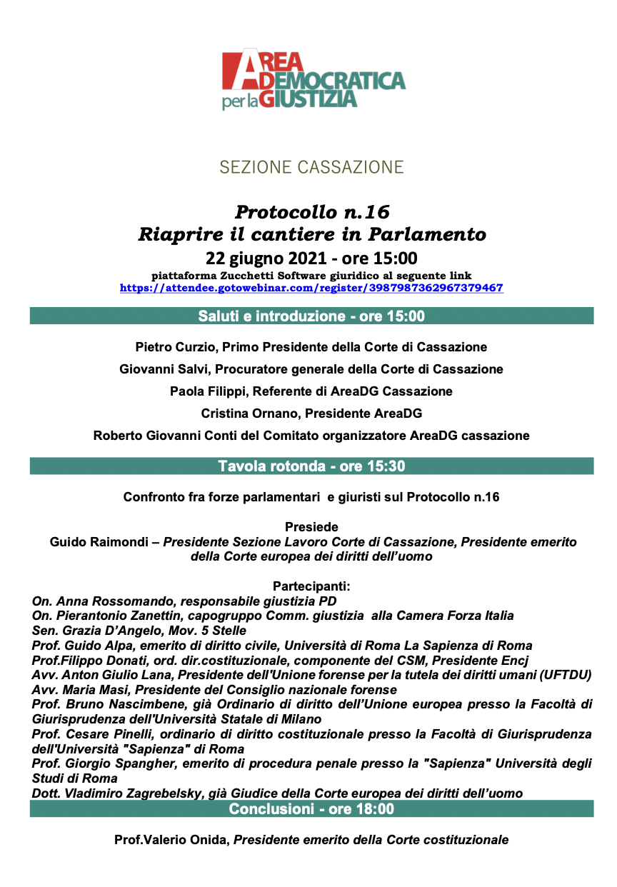 Protocollo n.16. Riaprire il cantiere in Parlamento